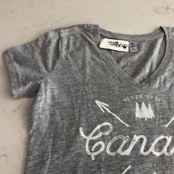 Crossed Arrows Canada Mill Tex V Neck Short Sleeve Cotton Top Heather Grey Sz M - Picture 3 of 10